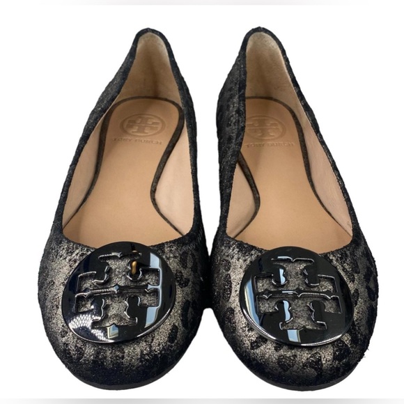 Tory Burch Reva Ballet Flats Shoes Powder Metallic Cheetah With Bag Size 7.5 - Picture 2 of 8